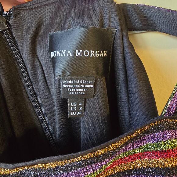 Donna Morgan Metallic Rainbow Striped Dress Size 4 Bodycon Shiny Party New - Picture 11 of 11